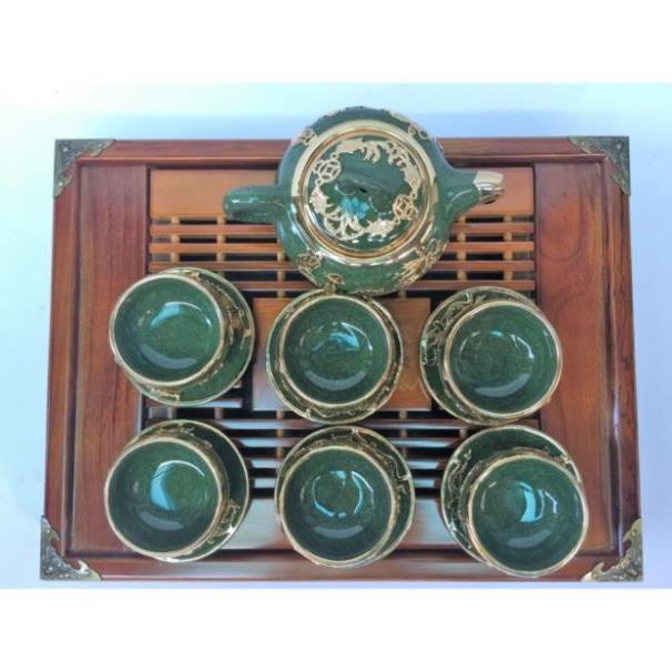Bộ ấm chén men ngọc bọc đồng