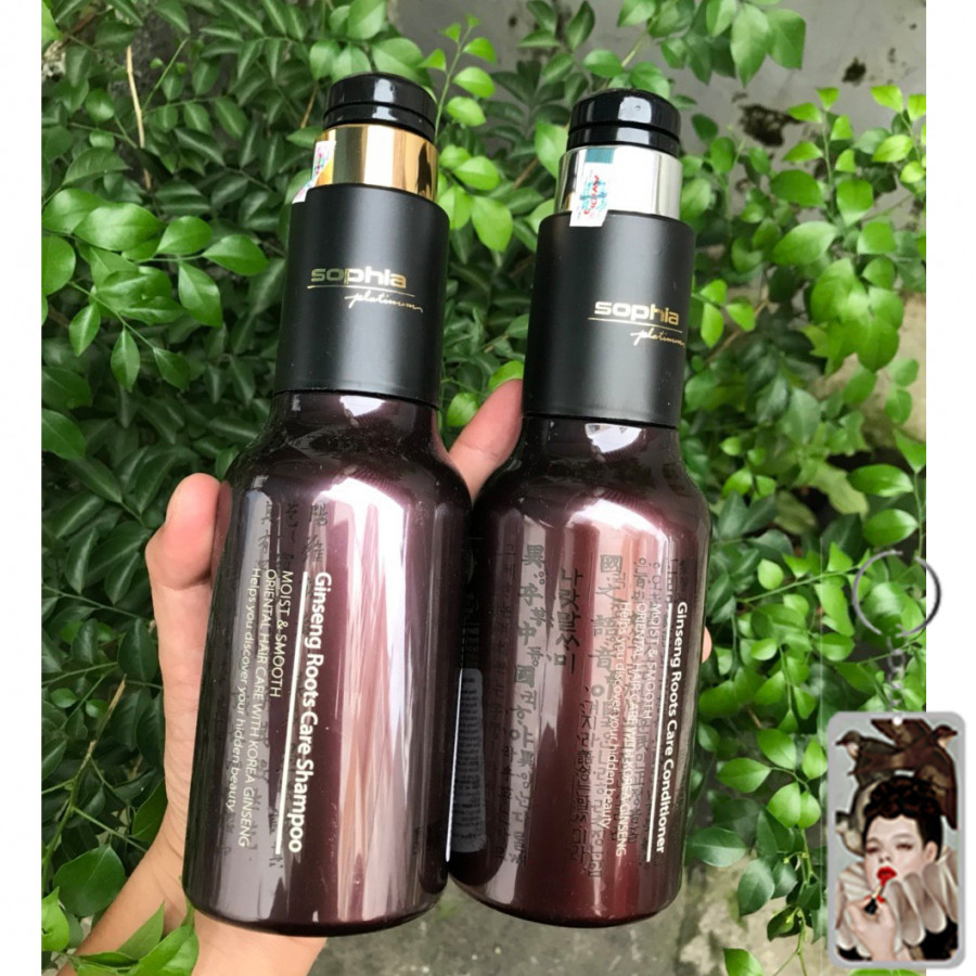 Cặp dầu gội/xả hồng sâm nuôi dưỡng chân tóc Sophia Platinum Ginseng Rooth Care Hàn Quốc (2x500ml) tặng kèm móc khoá