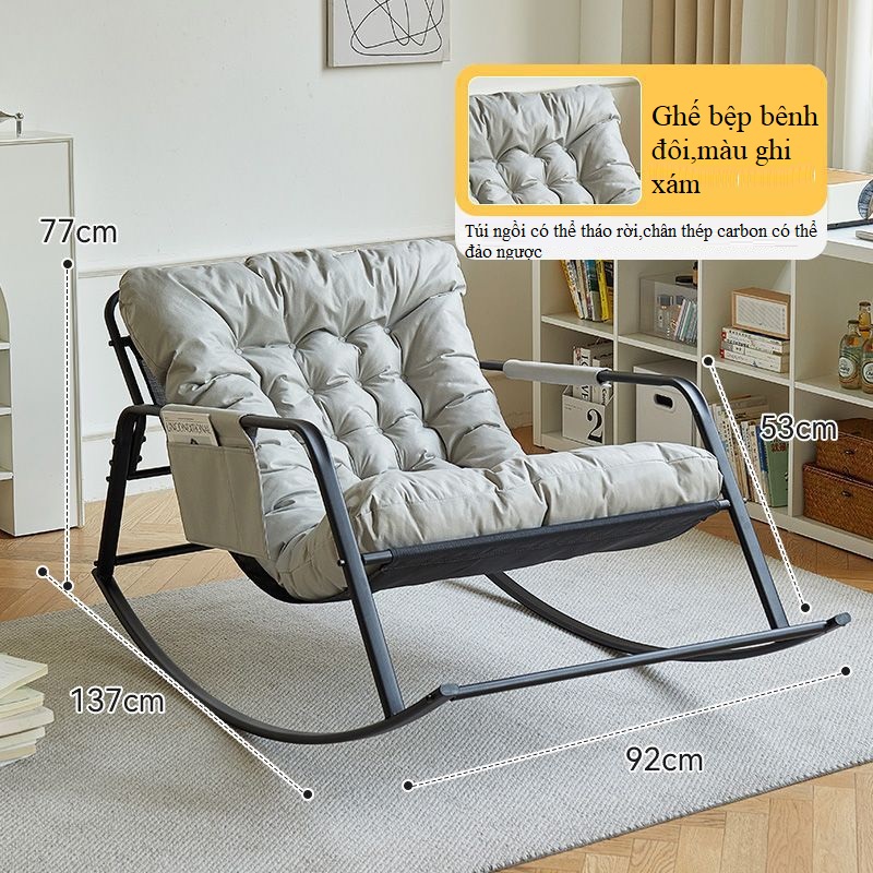 Ghế Bập Bênh Đôi Có Gác Chân, Ghế Sofa Lười Thứ Giãn, Sofa Lười Khung Thép Đệm Cao Cấp Decor Phòng Ngủ, Phòng Khách