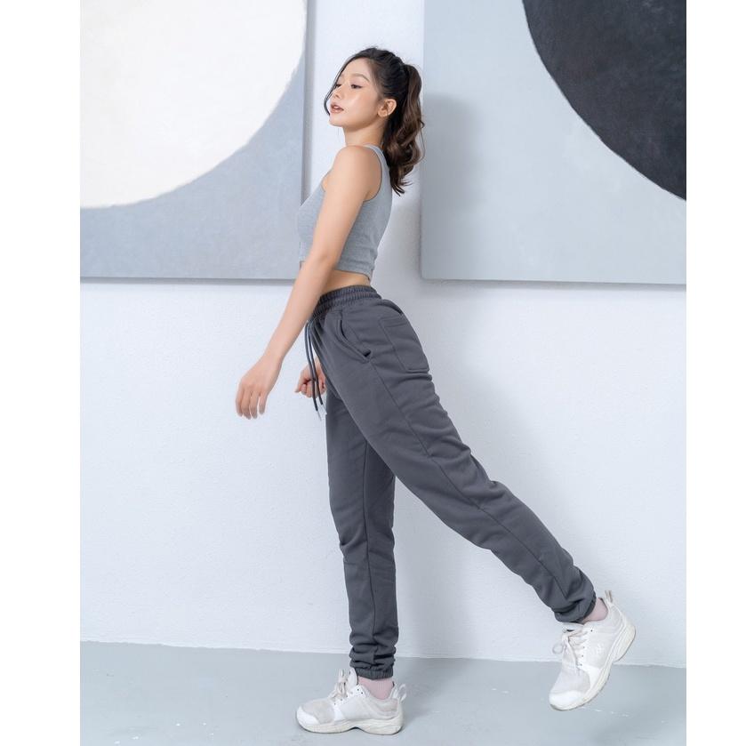 Quần jogger thể thao nữ Sporty - Lưng thun co giãn, hack dáng, phong cách thể thao, cạp chun cotton GINE STORE - VỚ TRẮNG