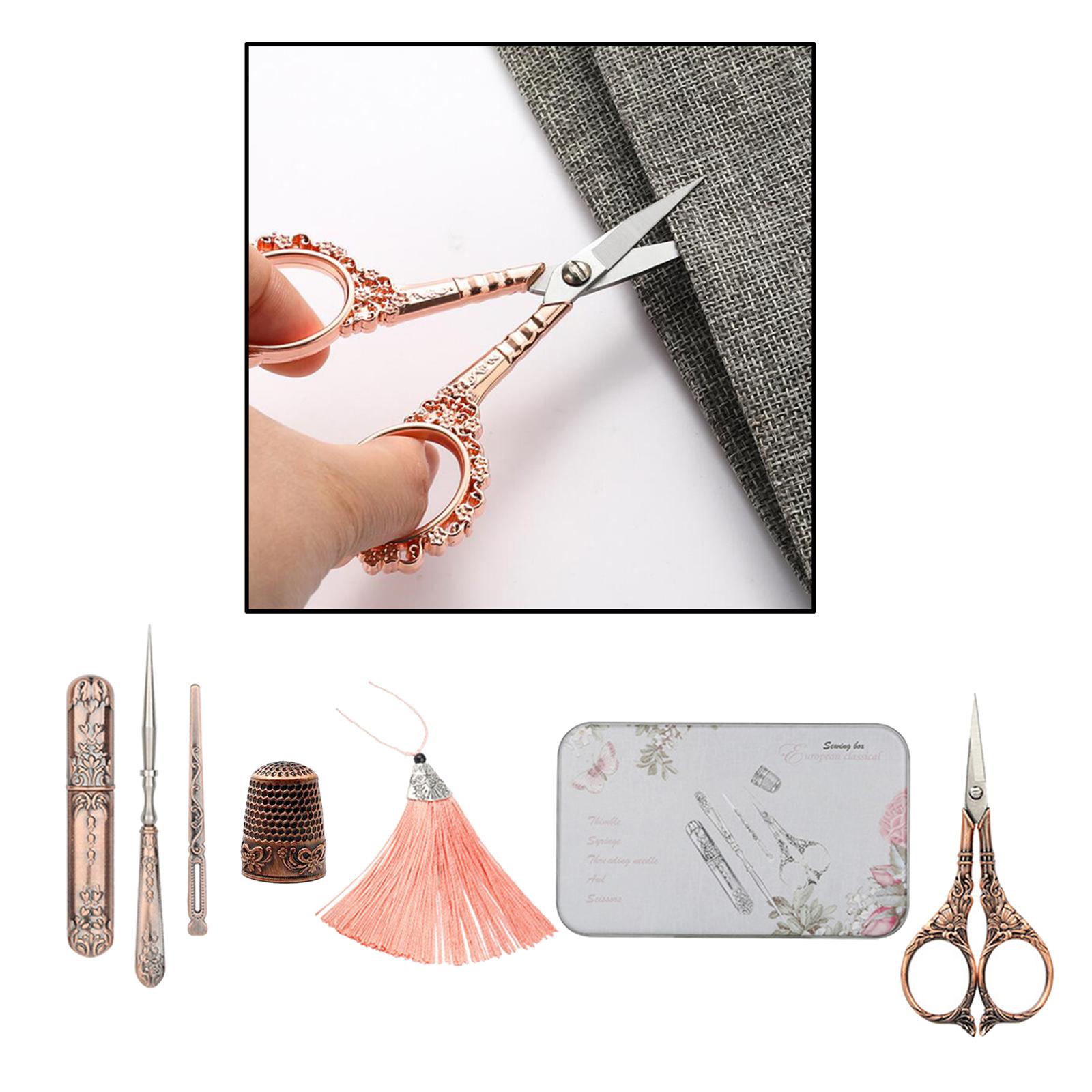 Embroidery Scissors Kit, European Antique Vintage Sewing Kit, Complete Vintage Sewing Tools with Embroidery Scissors, Needle Case, Awl for Sewing