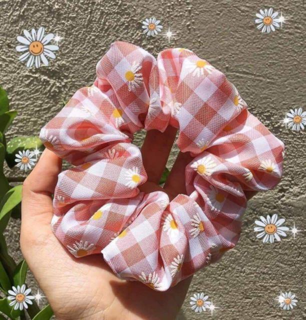 Sỉ 10 Scrunchies caro. Hoa cúc . Hoạ tiết