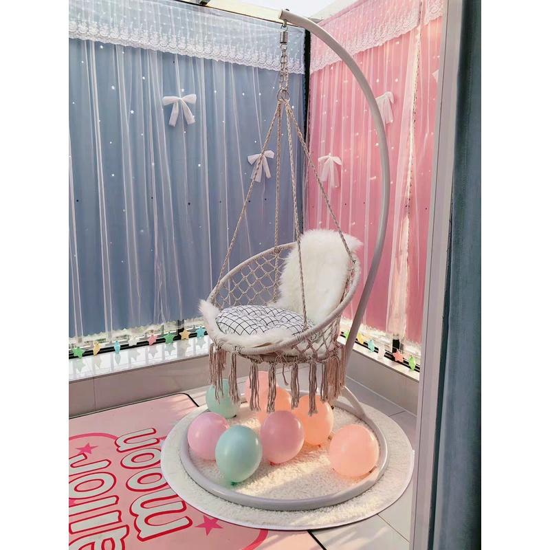 Xich đu Macrame cotton Swing kinh bắc siêu chất mầu Be Có Cần treo đi kèm