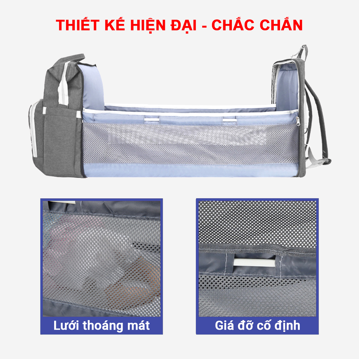 Balo bỉm sữa tích hợp nôi di động tiện lợi Baby-S, Túi bỉm sữa đa năng cao cấp kết hợp nôi gấp gọn - SB026