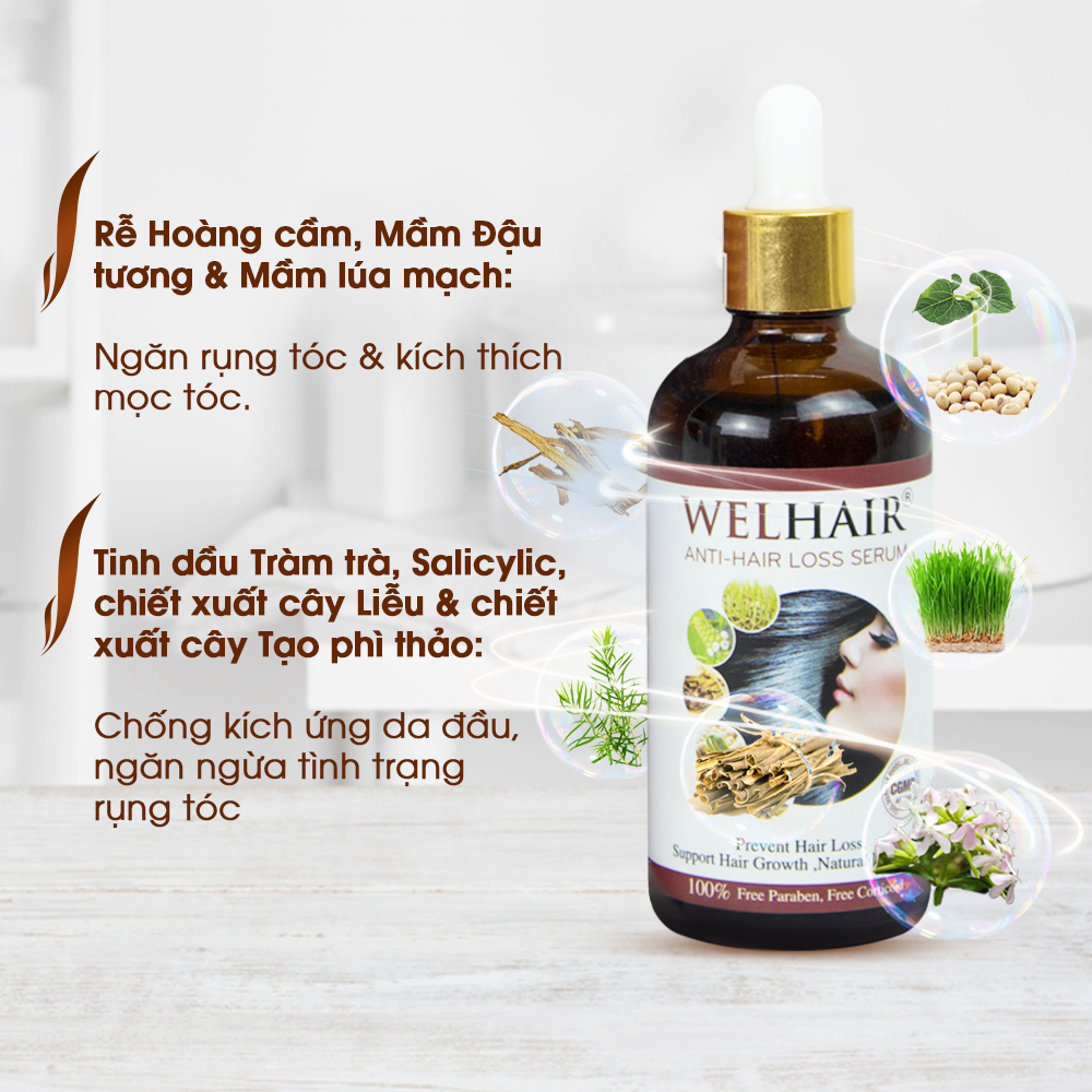 Serum Kích Thích Mọc Tóc Ngăn Rụng Tóc Phục Hồi Tóc Hư Tổn Welhair 100ml