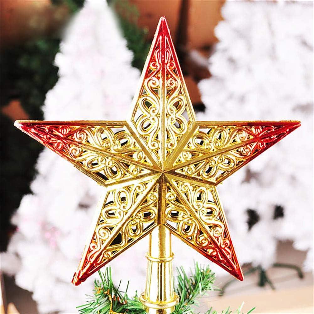 Đồ trang trí cây thông Noel ngôi sao rỗng, Đồ trang trí cây thông Noel sáng bóng, màu đỏ và vàng, 20cm(7.9")