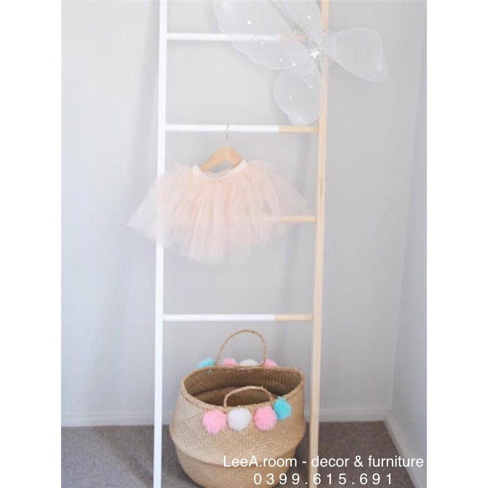 Thang Gỗ Chụp Hình, Decor Shop Trẻ Em, Màu Trắng Phối Gỗ