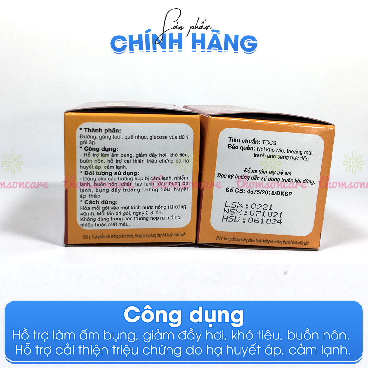 Trà gừng làm ấm cơ thể, giảm đầy hơi, khó tiêu, giảm cảm lạnh - Hộp 10 gói x 3g Đ.Y