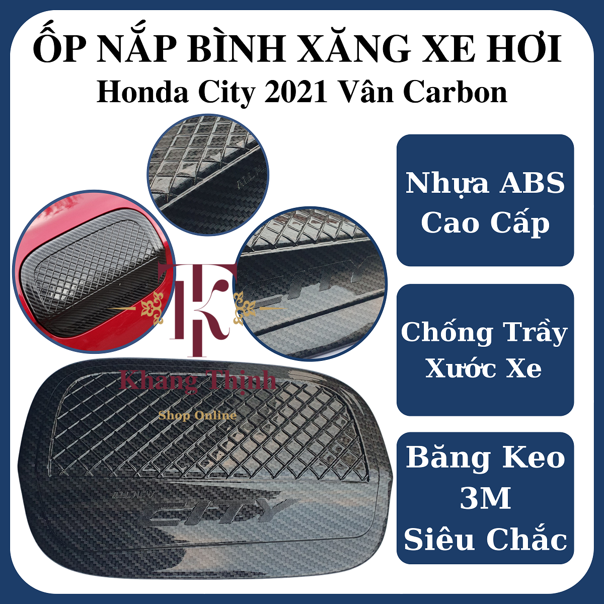 Ốp Nắp Bình Xăng Dành Cho Xe Honda City 2021 Vân Carbon Cao Cấp