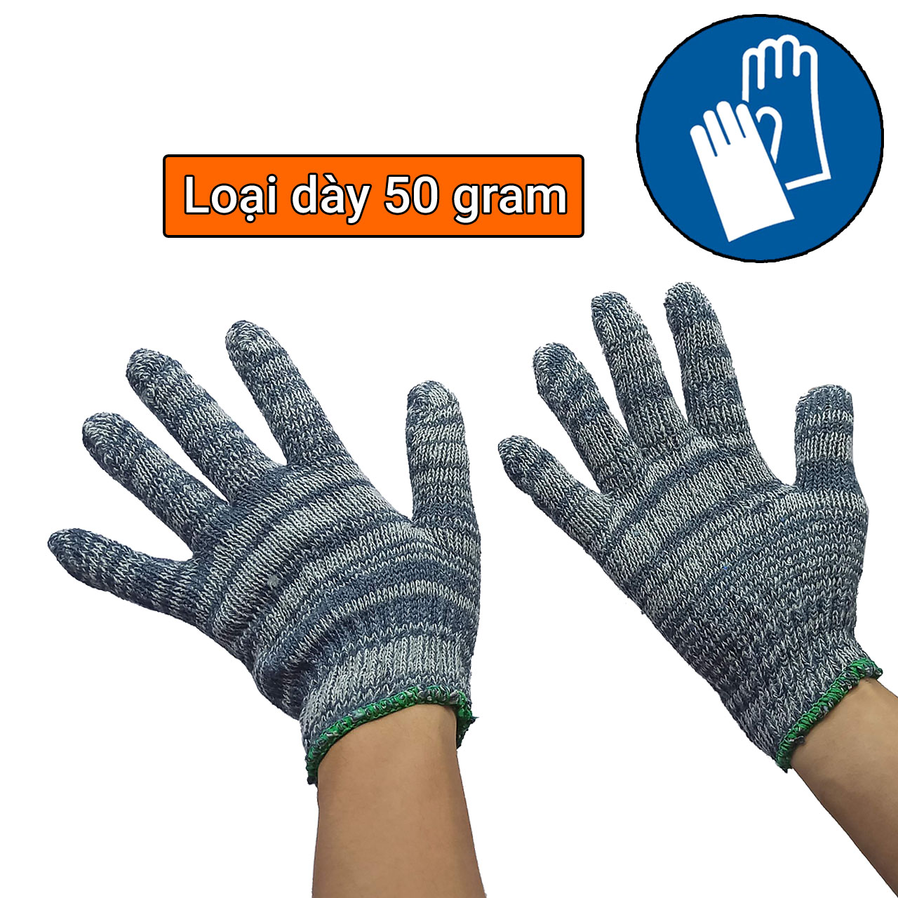 Găng tay lao động len màu muối tiêu loại dày 50 gram