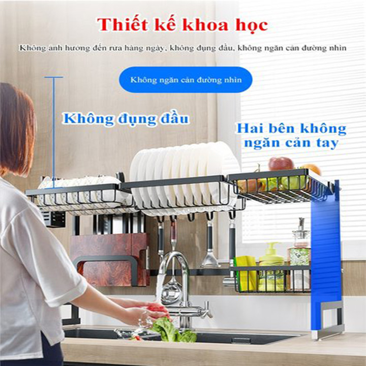 kệ úp bát KN 11, kệ úp chén đa năng, kệ để trên bồn rửa, phiên bản dài 85cm Chất liệu sắt