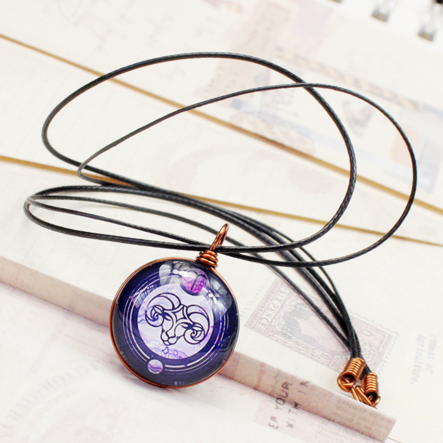 Dây chuyền 12 cung hoàng đạo Zodiac tông tím phong cách vintage đẹp 06647-DC20M0016