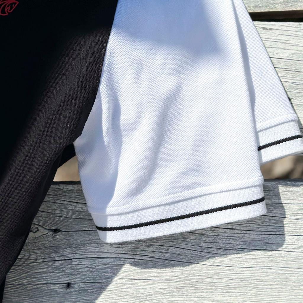 Áo Polo Nam Cao Cấp Có Cổ BY COTTON Raglan Đen Tay Trắng Phối Bo Nam Tính, Thanh Lịch, Sang Trọng, Trẻ Trung