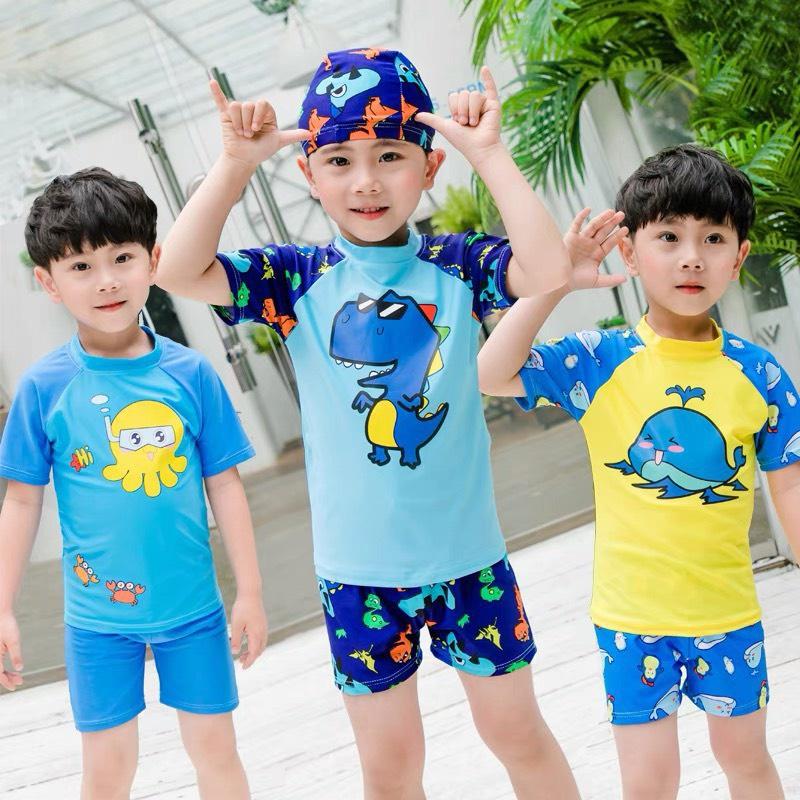 Đồ Bơi Bé Trai Bộ Cộc Tặng Kèm Mũ Bơi 0-6 Tuổi (8-21 Kg) QB10