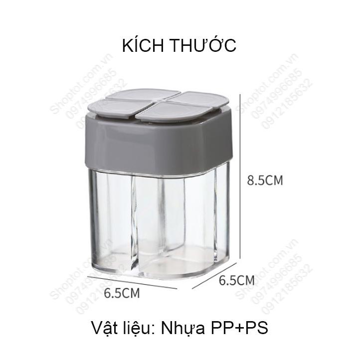 Hộp để gia vị 4 ngăn đa năng, các ngăn độc lập, có thể để 4 loại gia vị, làm bằng nhựa PP và PS