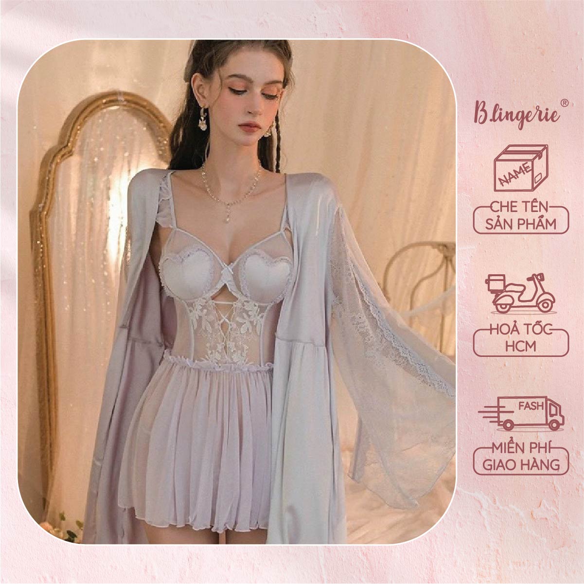 Váy Ngủ Ren Kiểu Dáng Nữ Tính (Không kèm áo choàng) - B.Lingerie