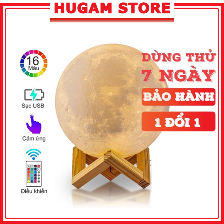 Đèn ngủ mặt trăng HUGAM trang trí phòng ngủ phiên bản PREMIUM 2021 size 10cm/12cm/15cm/18cm/20cm tặng đế gỗ, dây sạc