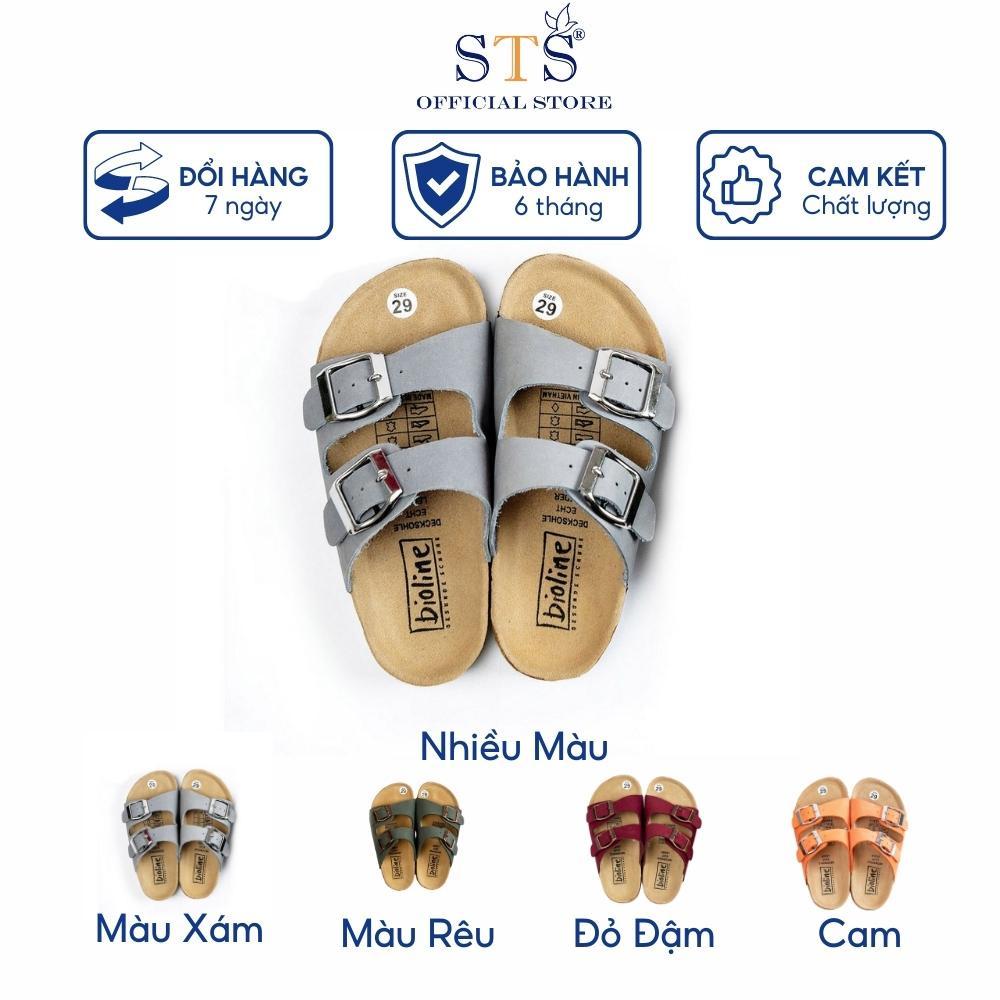 Dép Trẻ Em Dép da bò thật nguyên tấm Bioline quai ngang đế trấu nhiều màu cho bé mã STK01 BH 6 tháng