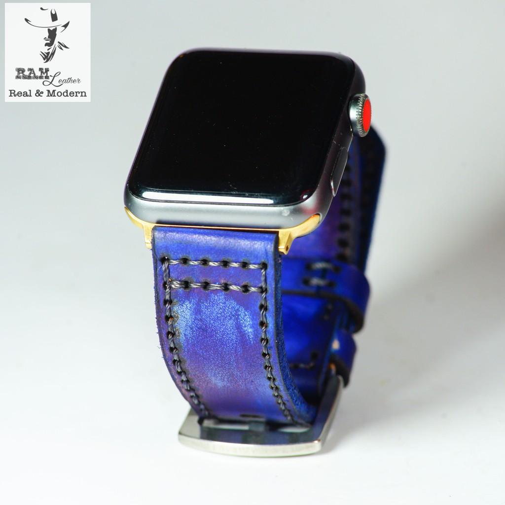 Dây đồng hồ da bò vegtan thảo mộc cao cấp bền chắc màu thủ công xanh hải quân RAM Leather Pilot