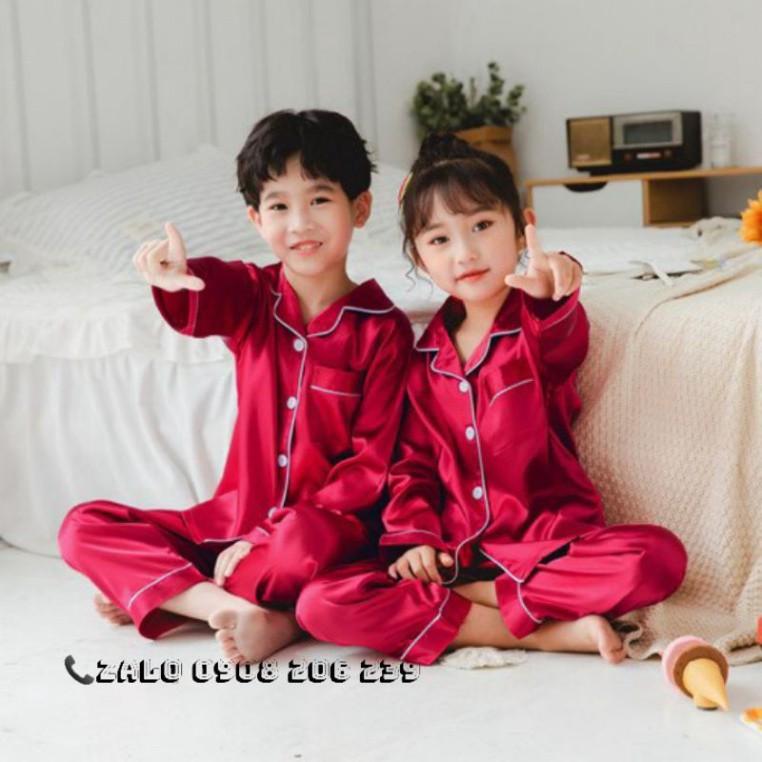 Bộ pijama tay dài bé trai bé gái phi lụa cao cấp 11 đến 60kg