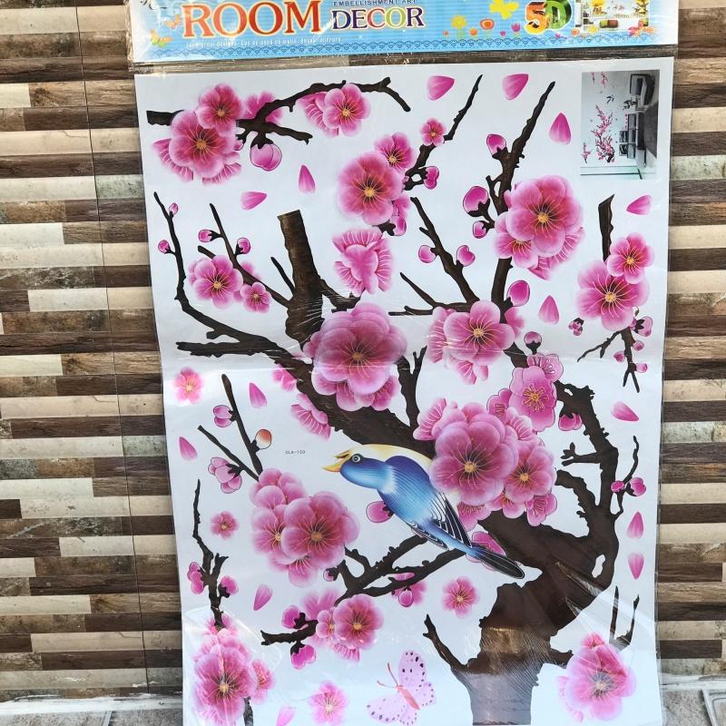 Decal trang trí Tết Mai vàng nở rộ,Đào hồng khoe sắc giấy dán tường tết 2022, tranh dán kính,