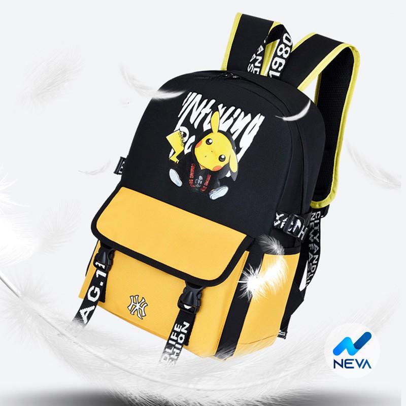 (NEW) Ba Lô Học Sinh Cỡ Lớn In Hình Pikachu Đáng Yêu Phong Cách Unisex NEVA06