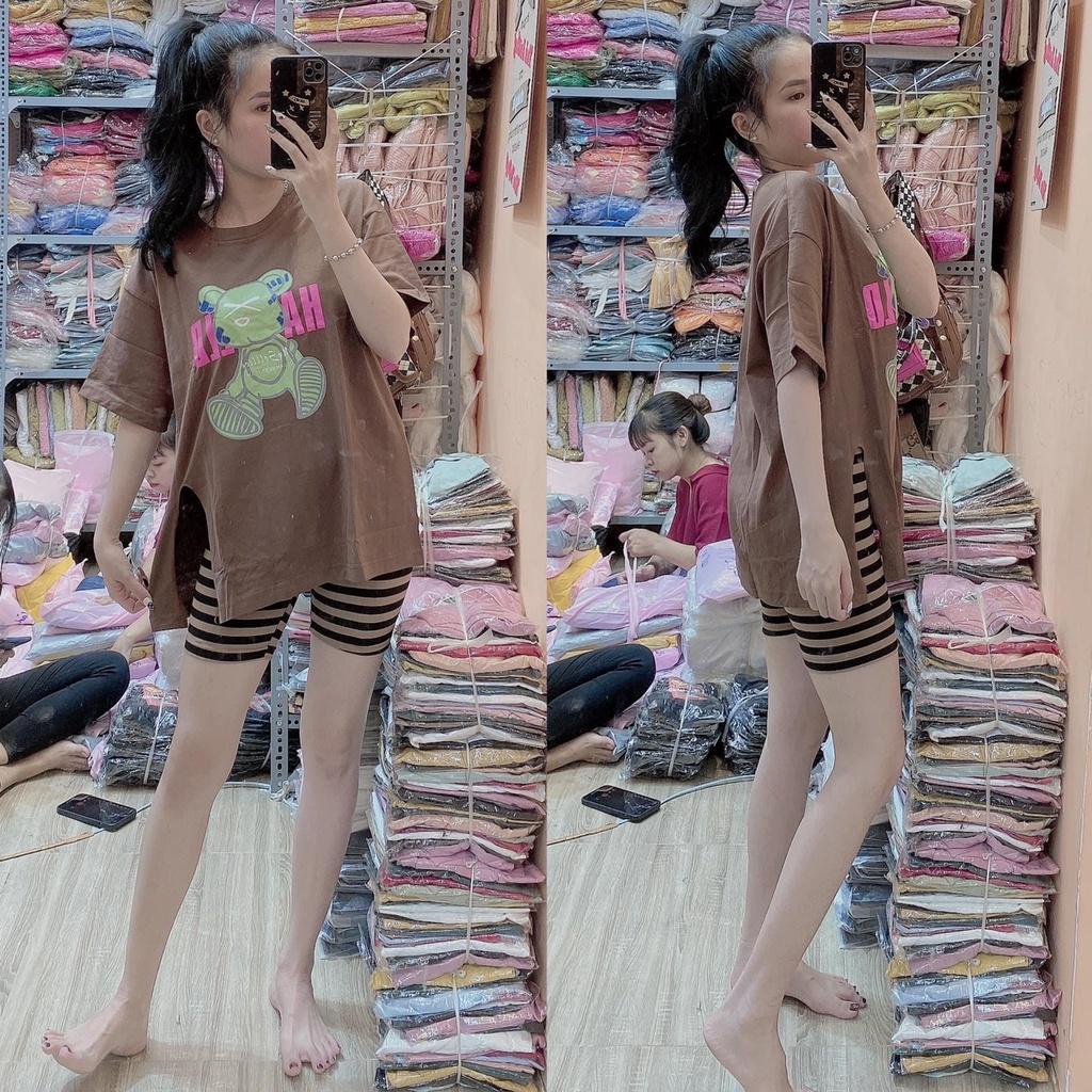 Đồ bộ nữ bigsize ESHOP đồ bộ mặc nhà áo xẻ tà một bên quần lửng ngố thun gân đẹp dễ thương đi chơi ngủ cute DB40