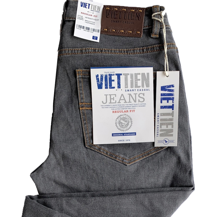 Viettien - Quần Jeans nam dài Regular fit Màu Xám đậm 6S7023 - Xám