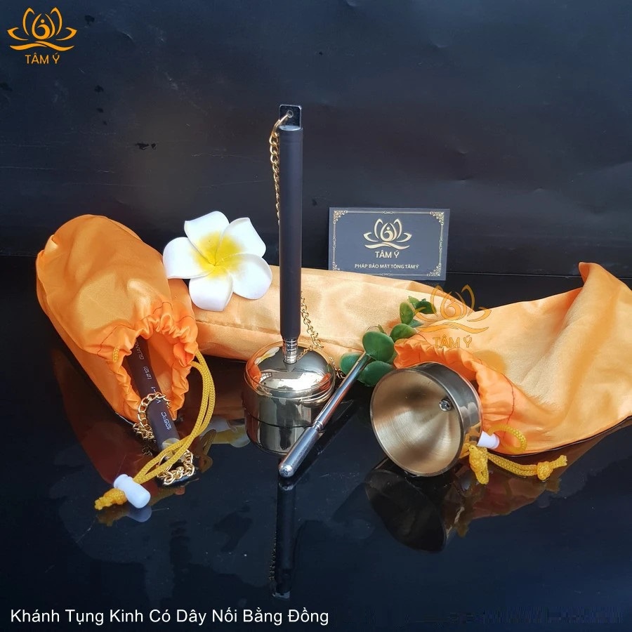 Khánh Tụng Kinh Bằng Đồng, Khánh Dây Mạ Bóng ,Sang Trọng, Có Túi Đựng - Mật Tông Tâm Ý