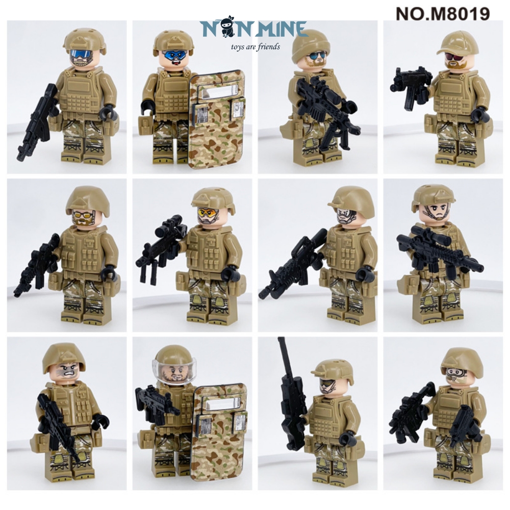 Đồ Chơi Lắp Ráp Minifigures Combo 12 Lính Quân Đội Army Sa Mạc Giáp Vàng M8019