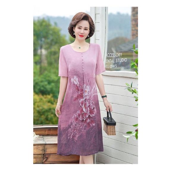 Váy suông dự tiệc trung niên nữ cho bà cho mẹ- đầm nữ chất liệu voan kiểu dáng sang trọng