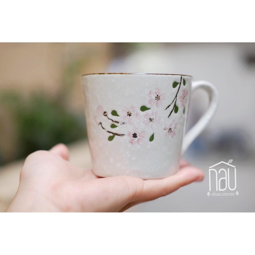 Cốc gốm có quai họa tiết Sakura hoa tuyết 225ml pha cafe, uống nước, làm quà tặng