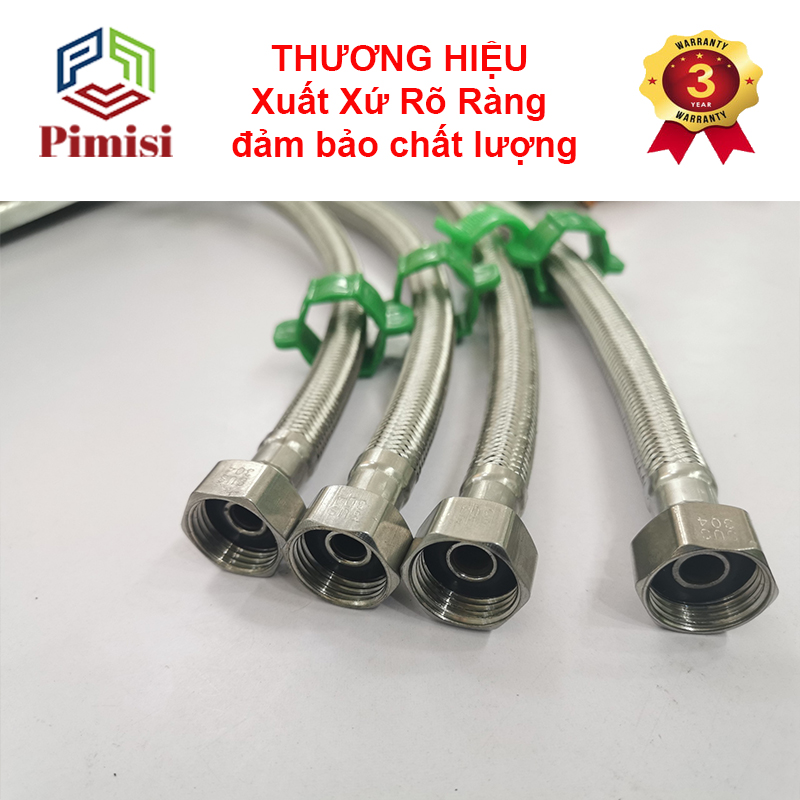 [ Bộ 2 sợi ] dây cấp nước nóng lạnh inox 304 Pimisi làm ống dẫn nước cho vòi rửa mặt lavabo - bình nóng lạnh - bồn cầu - vòi rửa bát  với nhiều kích thước dài đa dạng 40-60-80-100-120-150 cm đầu ren 21 | Hàng chính hãng