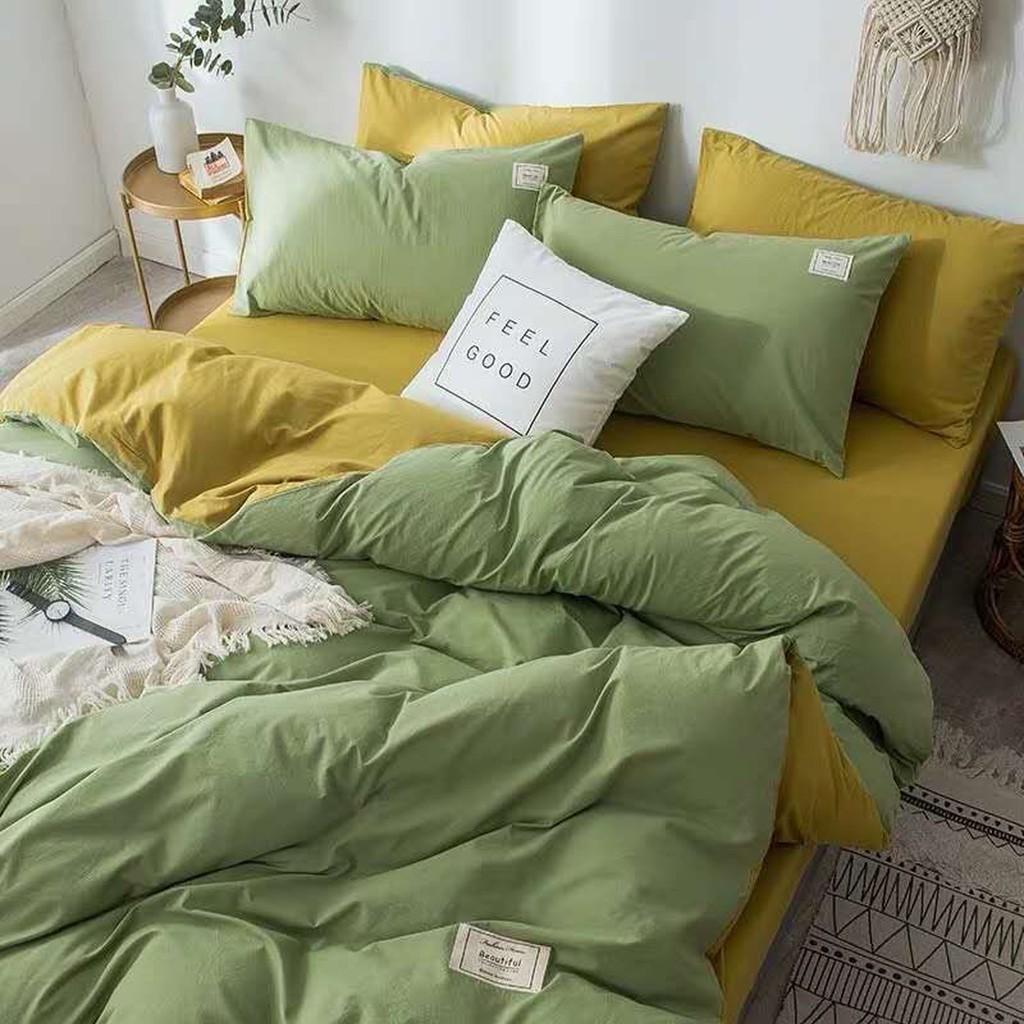 Bộ Chăn Ga Gối Cotton đũi hàng nhập cao cấp - tổng hợp mẫu màu vàng