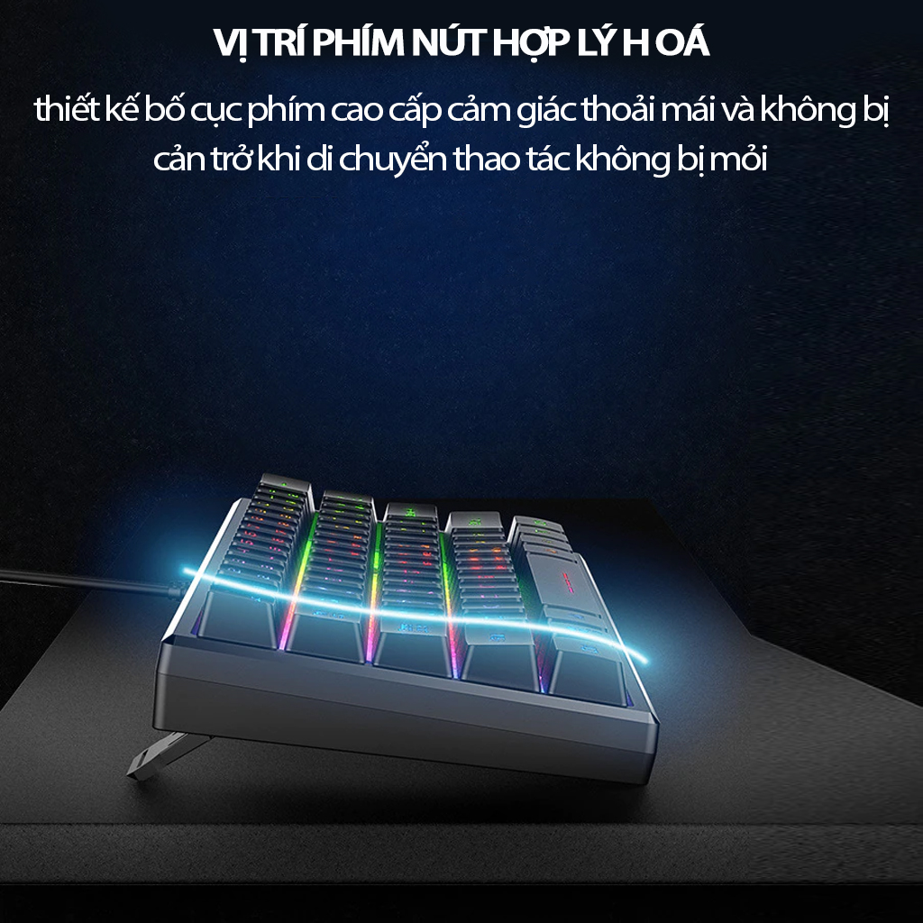 VINETTEAM Bàn Phím Chơi Game Mini 61 Phím Nhỏ Gọn Led Rainbow Đổi Màu Với 3 Chế Độ Led - Hàng Chính Hãng