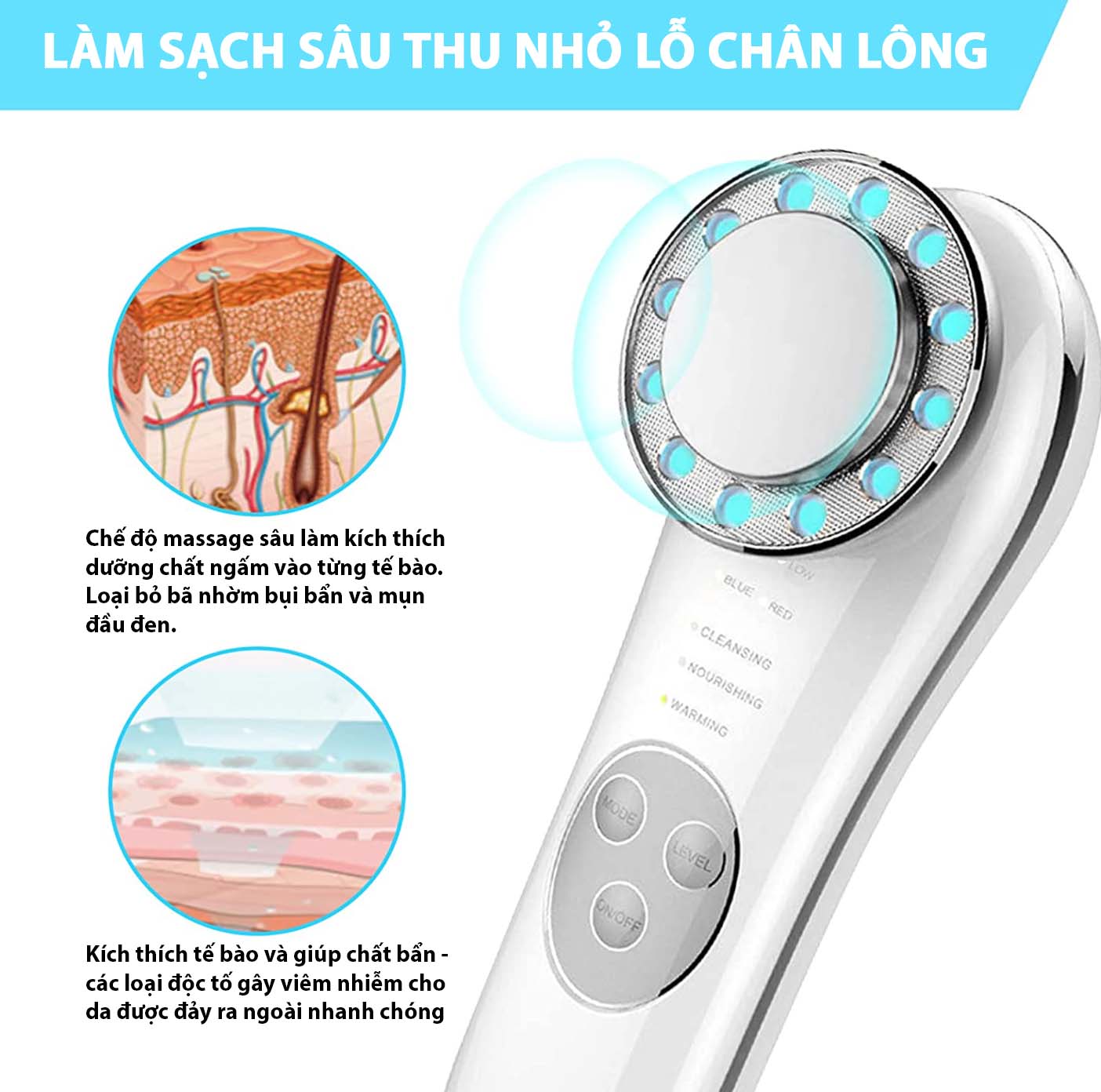 Máy Massage Mặt Đa Năng 7 trong 1 Đẩy Tinh Chất ION Dưỡng Da Hiệu Quả - Máy Mát Xa Mặt Điện Di Công Nghệ Châu Âu