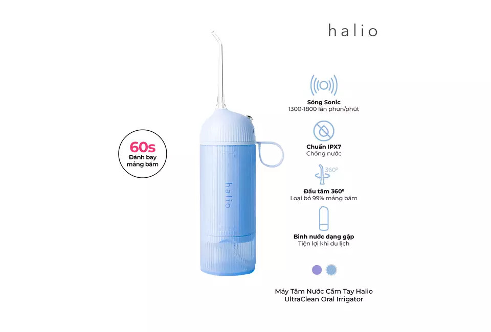 Combo Máy Tăm Nước Cầm Tay Halio UltraClean - Blue Và Bàn Chải Điện Làm Trắng Răng Midnight Blue