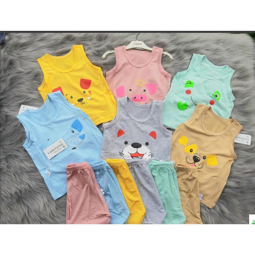 Bộ quần áo cộc sát nách thun lạnh Minky họa tiết hình thú cho bé từ 0-18 tháng mặc cực mát