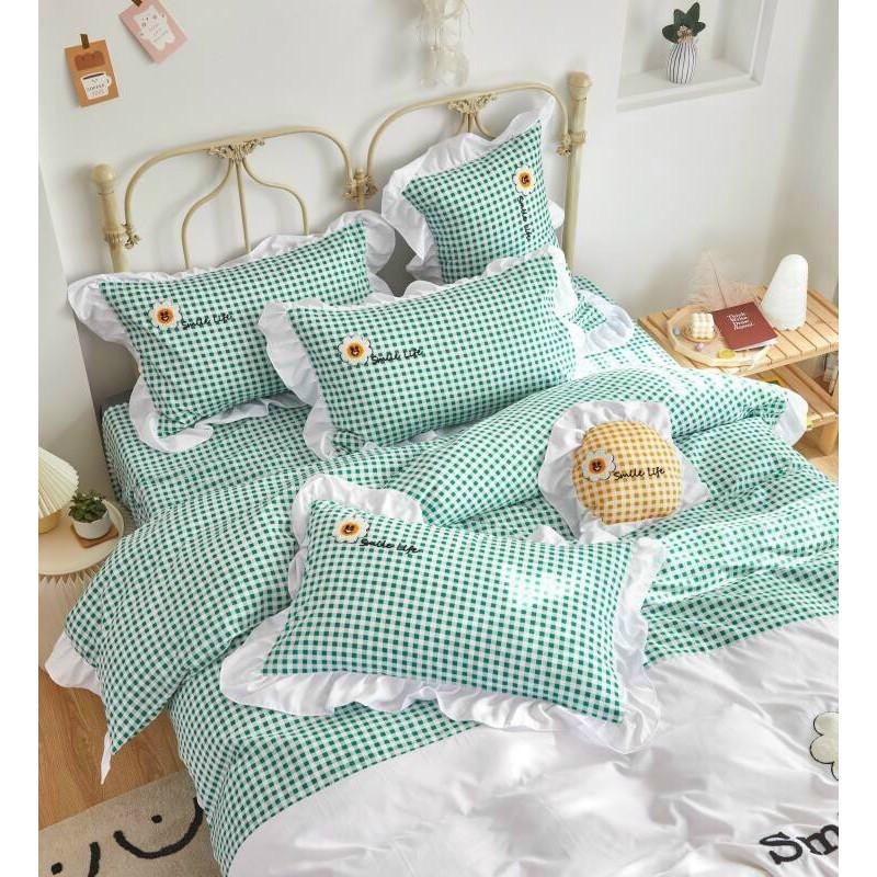 Bộ chăn ga gối chăn trần 100% cotton 4 món