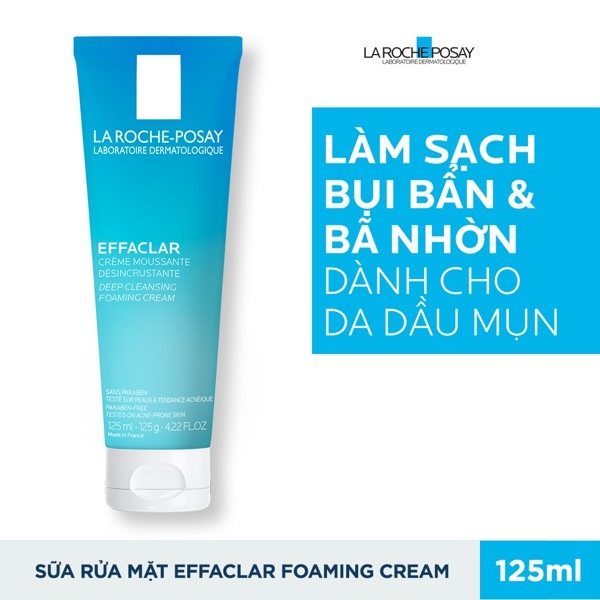 Sữa Rửa Mặt Tạo Bọt Làm Sạch Giúp Làm Sạch Sâu Và Se Khít Lỗ Chân Lông La Roche-Posay Effaclar Deep Cleansing Foaming Cream (125ml) - TẶNG MÓC KHÓA