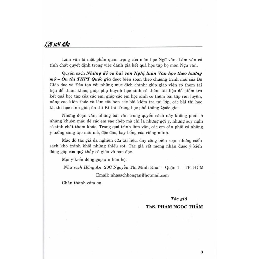 Sách - Những Đề Và Bài Văn Nghị Luận Văn Học Theo Hướng Mở (Dùng Chung Cho Các Bộ SGK Hiện Hành)- HA