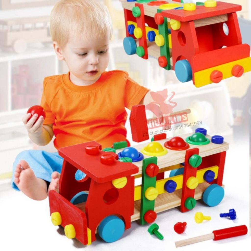 Xe Đập Bóng Kèm Dụng Cụ Tháo Lắp 2in 1 Bằng Gỗ Cao Cấp Cho Bé