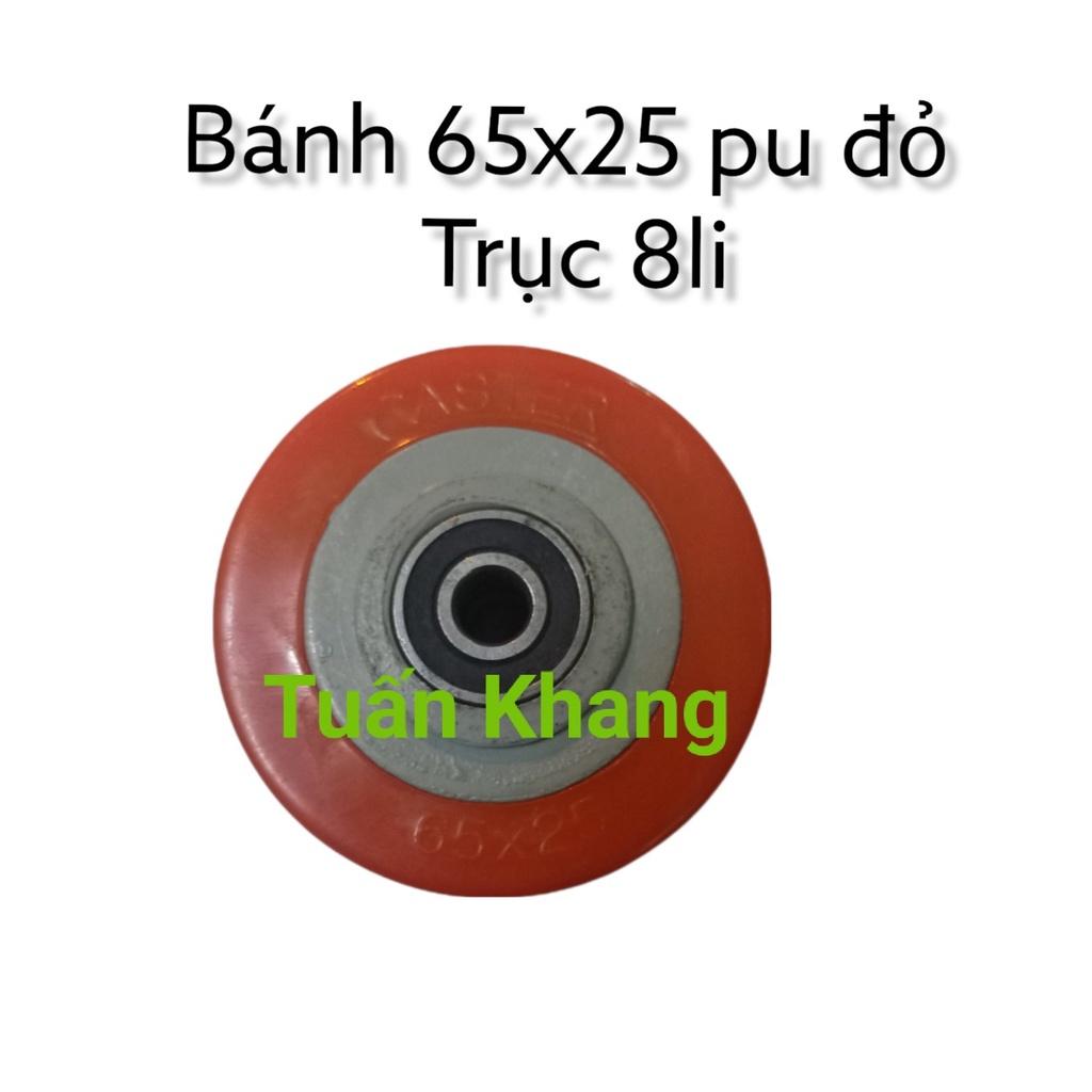 Bánh xe 65x25 pu đỏ có bạc đạn trục 8mm