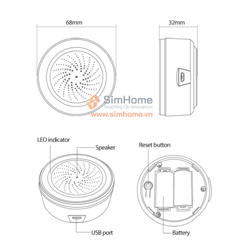 Loa Báo Động Tích Hợp Cảm Biến Nhiệt Độ, Độ Ẩm Zigbee - Hàng Chính Hãng