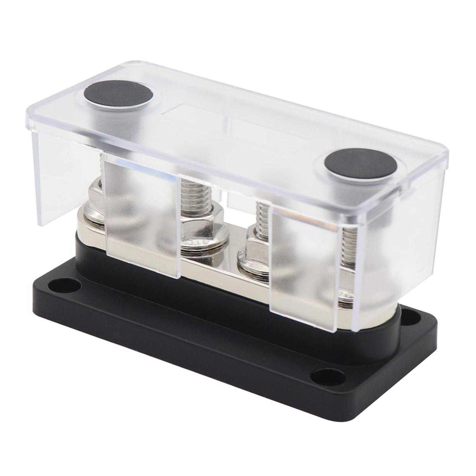 300A Power Distribution Block Bus Bar 4 x 3/8 48V DC Busbar Box with Transparent Cover