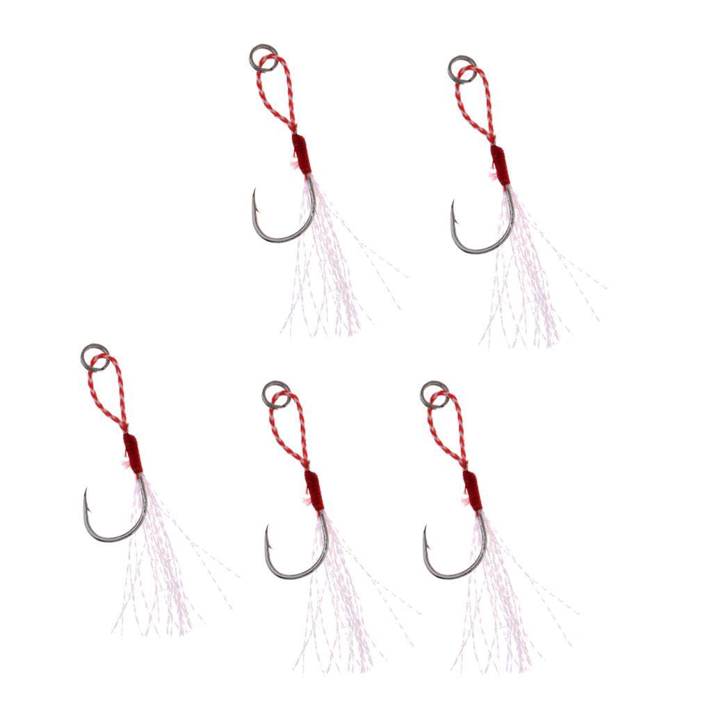 5Pcs Assist Hooks Metal Jigging Saltwater Fishing Hook with Super Strong PE Fishing Line