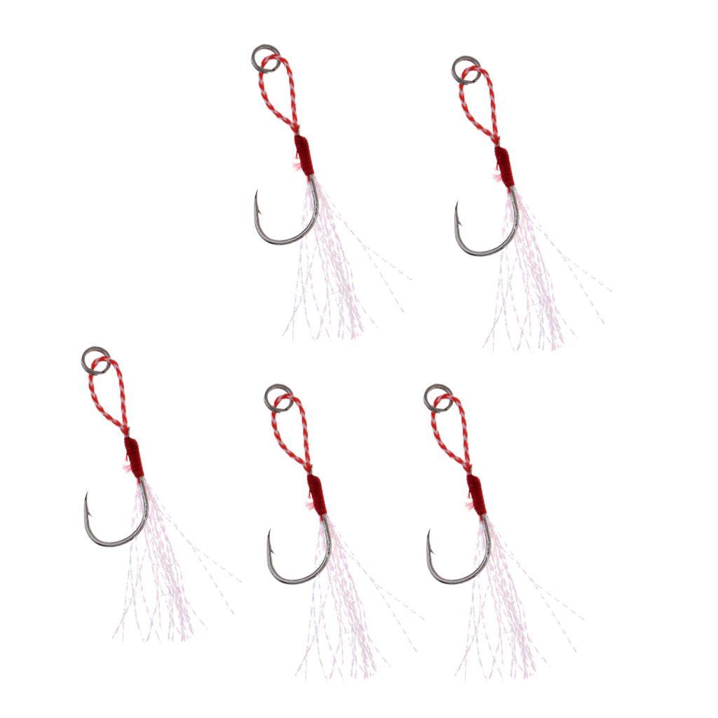 5Pcs Assist Hooks Metal Jigging Saltwater Fishing Hook with Super Strong PE Fishing Line