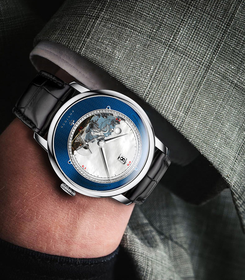 Đồng hồ nam Poniger P723-1 Chính hãng ,Kính sapphire nguyên khối ,chống xước,chống nước 50m,mặt xanh vỏ trắng dây da nâu ( đen) xịn,vỏ máy thép không gỉ 316L,Đồng hồ cơ (Automatic) bảo hành 24 tháng, hàng mới 100%,thiết kế trẻ trung và sang trọng