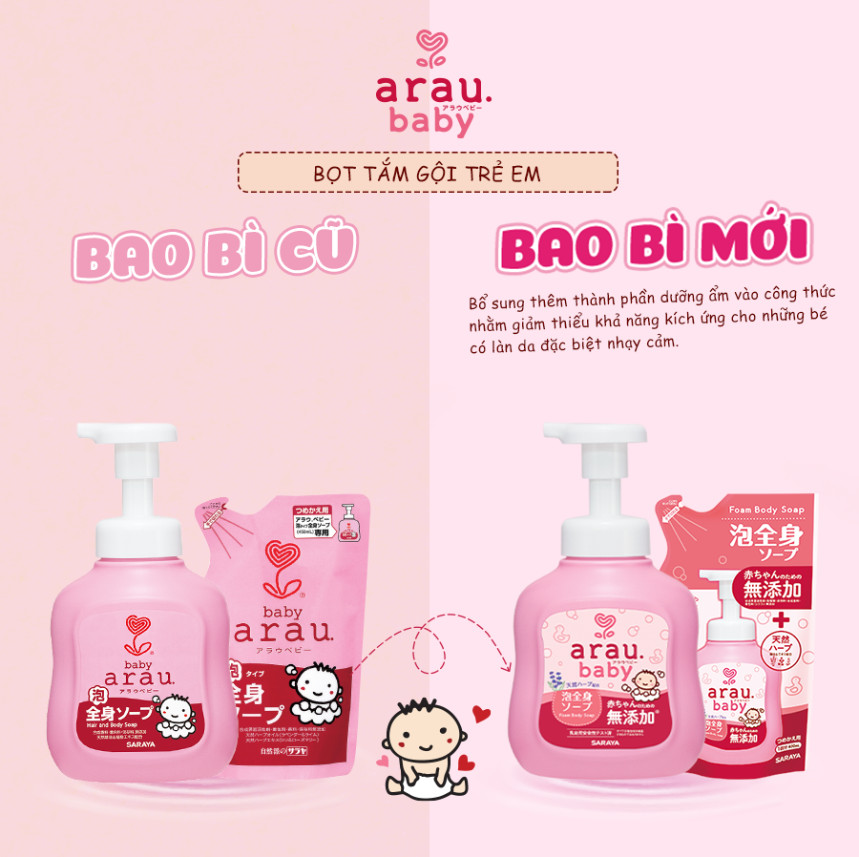 Combo 2 Sữa Tắm Cho Em Bé Arau Baby Bình 450ml + 2 Túi 400ml - N