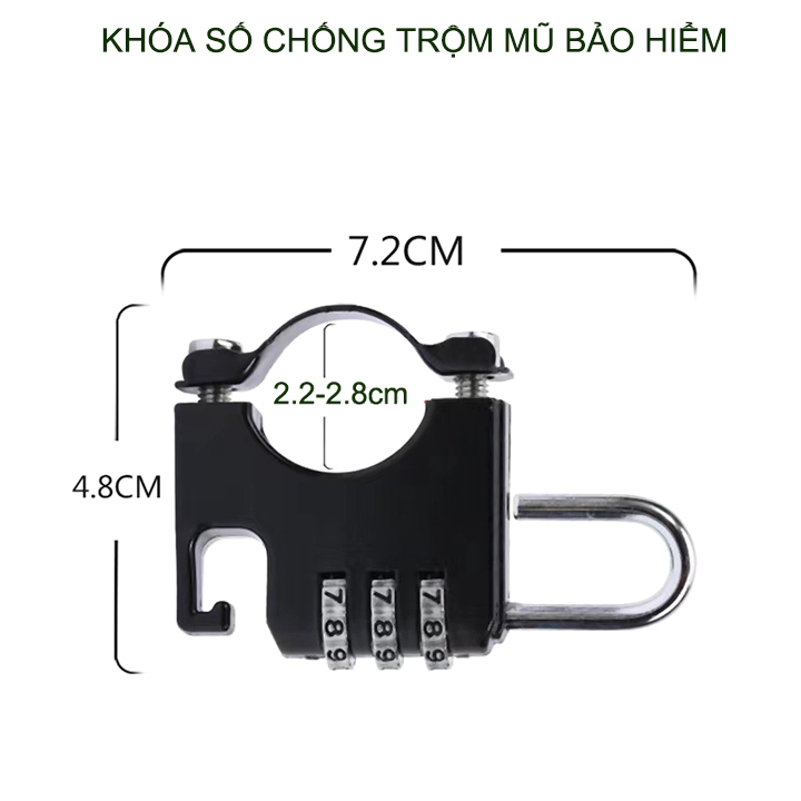 Khóa số gắn tay lái xe máy, xe điện dùng chống trộm mũ bảo hiểm, loại 3 mã số có thể thay đổi được